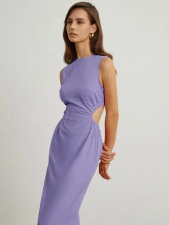 COMMENSE Back Cutout Linen Midi Dress* Casual Dresses|Vacation Dresses