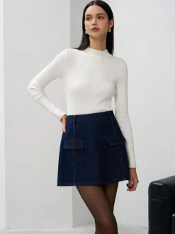 COMMENSE Back Zipper Denim Mini Skirt* Skirts|Denim