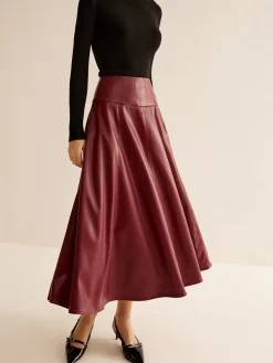 COMMENSE Back Zipper Pleated Faux Leather Skirt* Skirts|Bottoms
