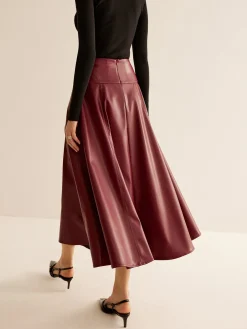 COMMENSE Back Zipper Pleated Faux Leather Skirt* Skirts|Bottoms