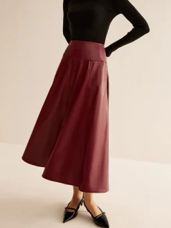 COMMENSE Back Zipper Pleated Faux Leather Skirt* Skirts|Bottoms