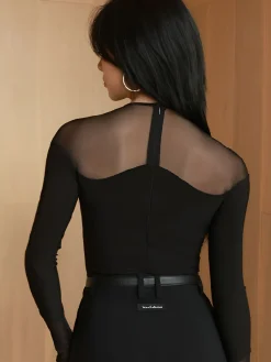 COMMENSE Back Zipper Sheer Panel Blouse* Blouses & Shirts|Tops