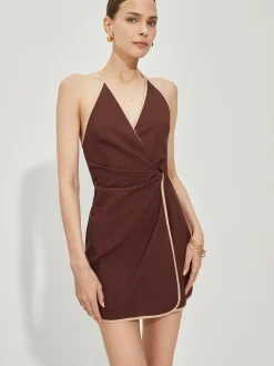 COMMENSE Backless Contrast Trim Knotted Dress* Vacation Dresses|Summer Dresses