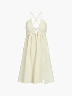 COMMENSE Backless Criss Cross Split Midi Dress* White Dresses|Black Dresses