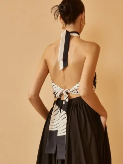 COMMENSE Backless Cross Halter Print Tank Top* Tank Tops & Camis|Tops