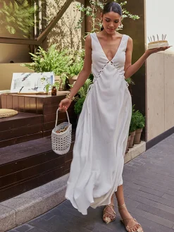 COMMENSE Backless Cutout Criss Cross Dress* White Dresses|Vacation Dresses