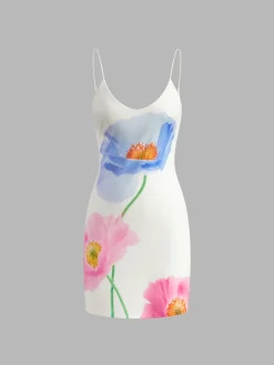 COMMENSE Backless Floral Short Dress* White Dresses|Casual Dresses