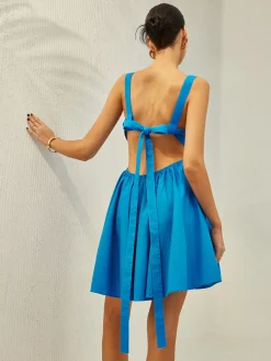 COMMENSE Backless Knotted Ruched Dress* Casual Dresses|Vacation Dresses