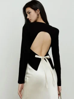 COMMENSE Backless Lace Up Long Sleeve Blouse* Blouses & Shirts