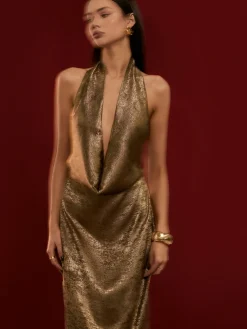 COMMENSE Backless Pleated Halter Dress* Casual Dresses|Cocktail & Party Dresses