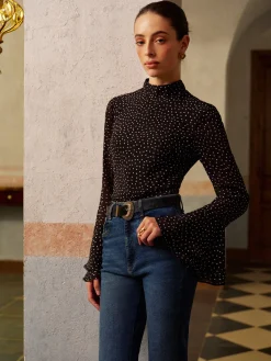 COMMENSE Backless Polka Dot Bow Chiffon Shirt* Tops
