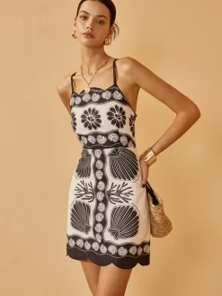 COMMENSE Backless Print Drawstring Dress* White Dresses|Casual Dresses