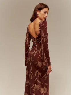 COMMENSE Backless Printed Velvet Slim Dress* Casual Dresses|Long Dresses