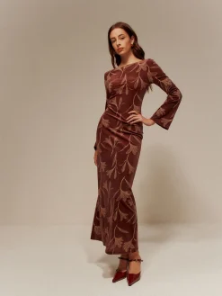 COMMENSE Backless Printed Velvet Slim Dress* Casual Dresses|Long Dresses
