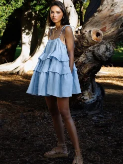 COMMENSE Backless Ruffle Sleeveless Layered Dress* Casual Dresses|Vacation Dresses