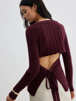 COMMENSE Backless Slim Tie Knit Top* Sweater Tops|Sweaters & Cardigans