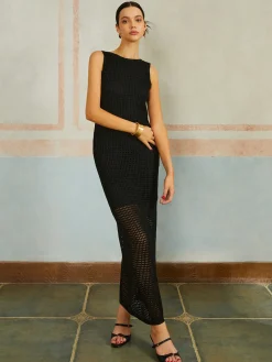 COMMENSE Backless Slit Sleeveless Sweater Dress* Black Dresses|Sweater Dresses