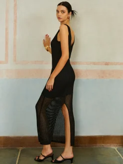 COMMENSE Backless Slit Sleeveless Sweater Dress* Black Dresses|Sweater Dresses