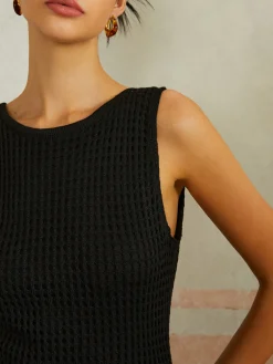 COMMENSE Backless Slit Sleeveless Sweater Dress* Black Dresses|Sweater Dresses