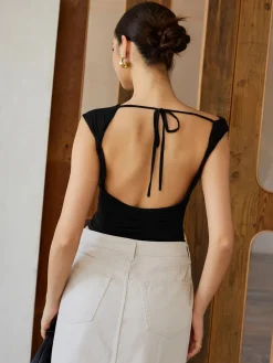 COMMENSE Backless Tie Back T-Shirt* T-shirts|Tops