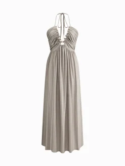 COMMENSE Backless U-Neck Halter Strap Long Dress* White Dresses|Casual Dresses