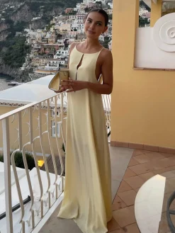 COMMENSE Backless Vacation Satin Long Dress* Casual Dresses|Vacation Dresses