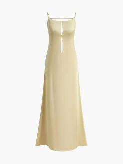 COMMENSE Backless Vacation Satin Long Dress* Casual Dresses|Vacation Dresses