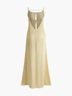 COMMENSE Backless Vacation Satin Long Dress* Casual Dresses|Vacation Dresses