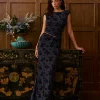 COMMENSE Backless Velvet-Floral Pleated Skirt Set* Skirt Sets|Long Sleeve Sets