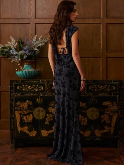 COMMENSE Backless Velvet-Floral Pleated Skirt Set* Skirt Sets|Long Sleeve Sets