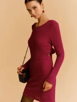 COMMENSE Backless Waffle Bow Knit Short Dress* Casual Dresses|Work Dresses