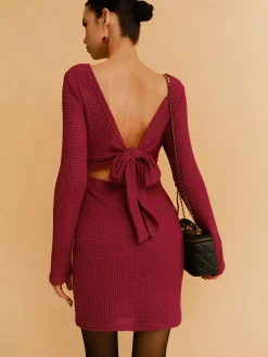 COMMENSE Backless Waffle Bow Knit Short Dress* Casual Dresses|Work Dresses