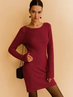 COMMENSE Backless Waffle Bow Knit Short Dress* Casual Dresses|Work Dresses