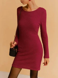 COMMENSE Backless Waffle Bow Knit Short Dress* Casual Dresses|Work Dresses