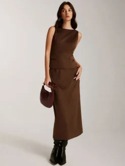 COMMENSE Back-Split Suede Zipper Skirt* Skirts|Matching Sets