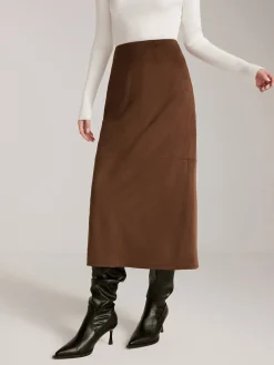 COMMENSE Back-Split Suede Zipper Skirt* Skirts|Matching Sets