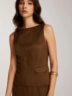 COMMENSE Back-Zipper Suede Tank Blouse* Blouses & Shirts|Tank Tops & Camis