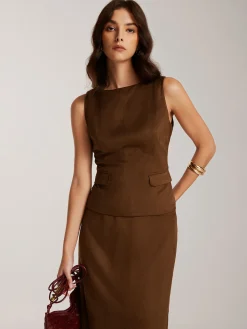 COMMENSE Back-Zipper Suede Tank Blouse* Blouses & Shirts|Tank Tops & Camis