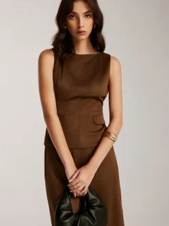 COMMENSE Back-Zipper Suede Tank Blouse* Blouses & Shirts|Tank Tops & Camis