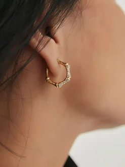 COMMENSE Bamboo Rhinestone Hoop Earrings* Earrings|Accessories
