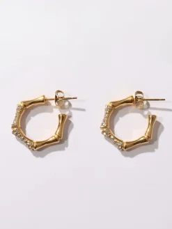COMMENSE Bamboo Rhinestone Hoop Earrings* Earrings|Accessories