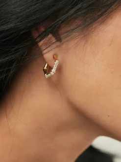 COMMENSE Bamboo Rhinestone Hoop Earrings* Earrings|Accessories