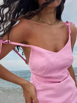 COMMENSE Barbie Beloved Cotton Backless Knotted Short Dress* Casual Dresses|Work Dresses