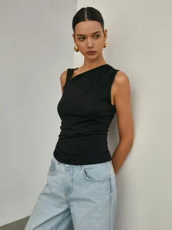 COMMENSE Basic Asymmetrical Neck Tank Top* Tank Tops & Camis|Tops