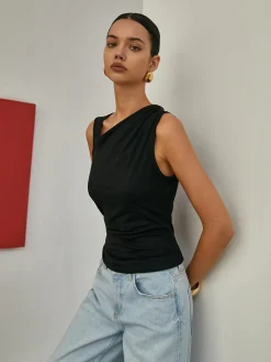 COMMENSE Basic Asymmetrical Neck Tank Top* Tank Tops & Camis|Tops