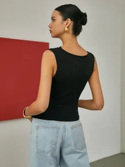 COMMENSE Basic Asymmetrical Neck Tank Top* Tank Tops & Camis|Tops