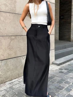 COMMENSE Basic Buttoned Maxi Skirt* Skirts|Bottoms