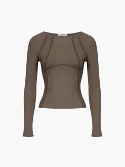 COMMENSE Basic Piping Long Sleeve Top* Sweater Tops|T-shirts