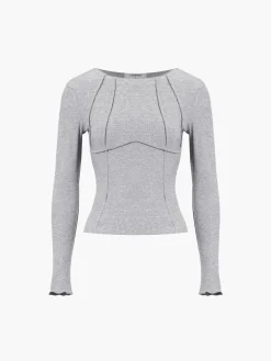 COMMENSE Basic Piping Long Sleeve Top* Sweater Tops|T-shirts