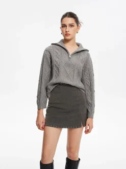 COMMENSE Beaded Trim Side-Zipper Mini Skirt* Skirts|Bottoms
